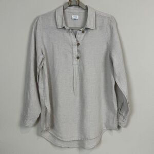 Sigrid Olsen Beige Linen Long Sleeve Tunic Top M